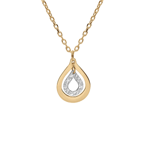 COLLIER BICOLORE ARGENT ET DORURE JAUNE PENDENTIF DOUBLE GOUTTE 40+5CM