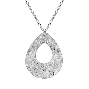 COLLIER ARGENT RHODIÉ PENDENTIF GOUTTE MARTELÉE 40+5CM