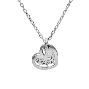 COLLIER ARGENT RHODIÉ PENDENTIF COEUR DIAMANTÉ 40+5CM