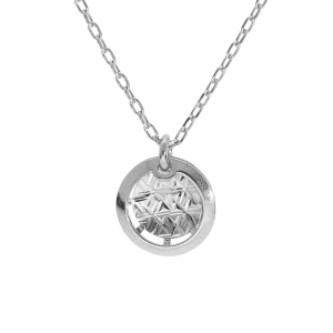 COLLIER ARGENT RHODIÉ PENDENTIF ROND DIAMANTÉ 40+5CM