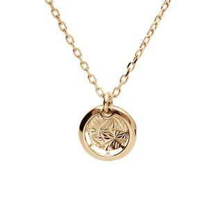 COLLIER ARGENT ET DORURE JAUNE PENDENTIF ROND DIAMANTÉ 40+5CM