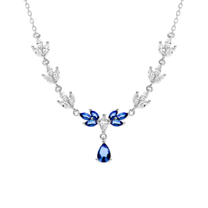 COLLIER ARGENT RHODIÉ OXYDES BLEU ET BLANC 42+3CM