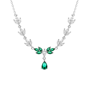 COLLIER ARGENT RHODIÉ OXYDES VERT ET BLANC 42+3CM