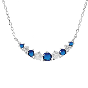 COLLIER ARGENT RHODIÉ ARRONDI OXYDES BLANCS ET BLEUS SERTIS 42+3CM