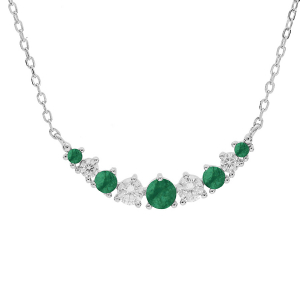 COLLIER ARGENT RHODIÉ ARRONDI OXYDES BLANCS ET VERT FONCÉ SERTIS 42+3CM
