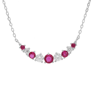COLLIER ARGENT RHODIÉ ARRONDI OXYDES BLANCS ET FUSHIA SERTIS 42+3CM