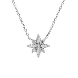 COLLIER ARGENT RHODIÉ FLEUR OXYDES BLANCS SERTIS 42+3CM