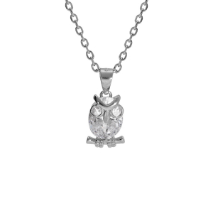 COLLIER ARGENT RHODIÉ CHOUETTE HIBOU OXYDE BLANC 41+3CM