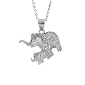 COLLIER ARGENT RHODIÉ ELÉPHANTS OXYDES BLANCS 38+4CM
