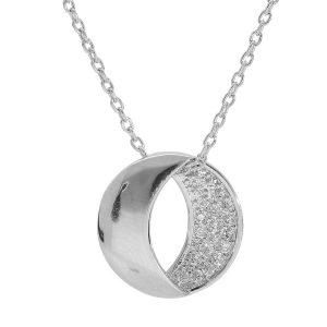 COLLIER ARGENT RHODIÉ PENDENTIF OVAL OXYDES BLANCS SERTIS 42+3CM