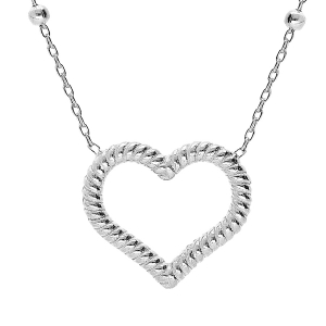 COLLIER ARGENT RHODIÉ BOULES AVEC COEUR TORSADÉ EVIDÉ 40+5CM