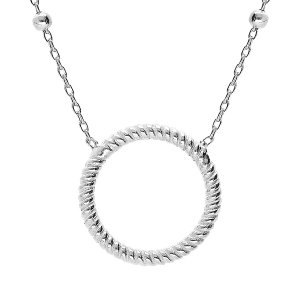 COLLIER ARGENT RHODIÉ BOULES AVEC CERCLE TORSADÉ EVIDÉ 40+5CM