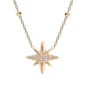 COLLIER ARGENT ET DORURE  JAUNE BOULES ETOILE OXYDES BLANCS SERTIS 42+3CM