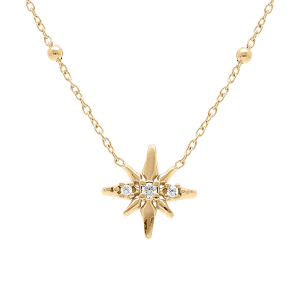 COLLIER ARGENT ET DORURE  JAUNE BOULES ETOILE OXYDES BLANCS SERTIS 42+3CM