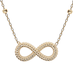 COLLIER ARGENT ET DORURE JAUNE BOULES ET INFINI 40+5CM