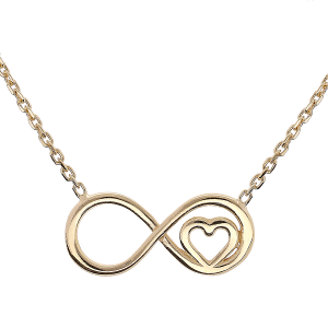 COLLIER ARGENT ET DORURE JAUNE 3 MOTIF INFINI ET COEUR 42+3CM