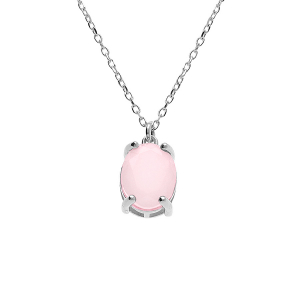 COLLIER ARGENT RHODIÉ PENDENTIF OVALE OXYDE 10 x 7.5MM  ROSE OPAQUE 42+3CM