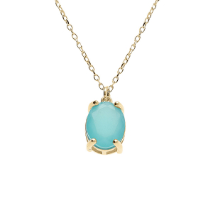 COLLIER ARGENT DORÉ PENDENTIF OVALE OXYDE 10 x 7.5MM  VERT OPAQUE 42+3CM