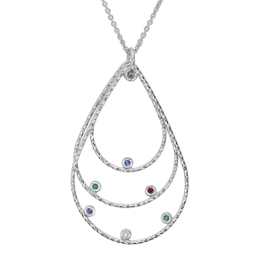 COLLIER ARGENT RHODIÉ PENDENTIF 3 RANGS ET OXYDES MULTICOLORES 43+5CM