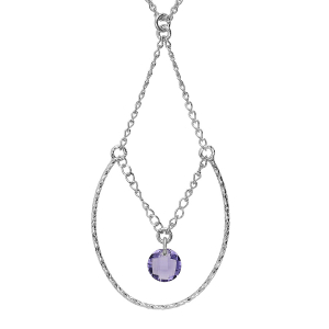 COLLIER ARGENT RHODIÉ GOUTTE ET OXYDE VIOLET 43+5CM