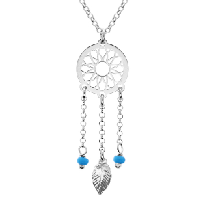 COLLIER ARGENT RHODIÉ ATTRAPE REVE BOULES RÉSINE BLEU CIEL 38+5CM