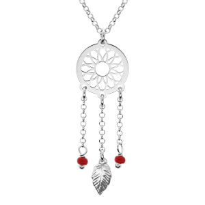 COLLIER ARGENT RHODIÉ ATTRAPE REVE BOULES RÉSINE ROUGE 38+5CM