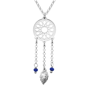 COLLIER ARGENT RHODIÉ ATTRAPE REVE BOULES RÉSINE BLEU FONCÉ 38+5CM
