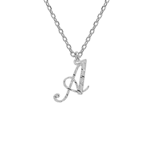COLLIER ARGENT RHODIÉ PENDENTIF LETTRE ANGLAISE  A  DIAMANTÉ 40+4CM