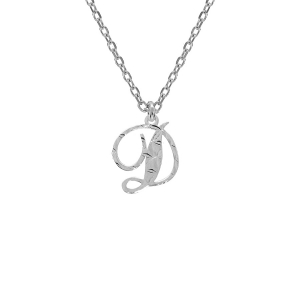 COLLIER ARGENT RHODIÉ PENDENTIF LETTRE ANGLAISE  D  DIAMANTÉ 40+4CM