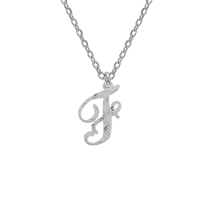 COLLIER ARGENT RHODIÉ PENDENTIF LETTRE ANGLAISE  F  DIAMANTÉ 40+4CM