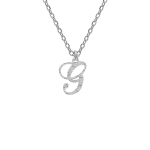 COLLIER ARGENT RHODIÉ PENDENTIF LETTRE ANGLAISE  G  DIAMANTÉ 40+4CM
