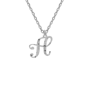 COLLIER ARGENT RHODIÉ PENDENTIF LETTRE ANGLAISE  H  DIAMANTÉ 40+4CM
