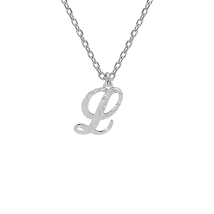 COLLIER ARGENT RHODIÉ PENDENTIF LETTRE ANGLAISE  L  DIAMANTÉ 40+4CM