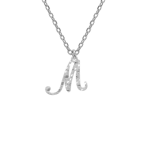 COLLIER ARGENT RHODIÉ PENDENTIF LETTRE ANGLAISE  M  DIAMANTÉ 40+4CM