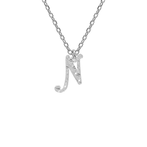 COLLIER ARGENT RHODIÉ PENDENTIF LETTRE ANGLAISE  N  DIAMANTÉ 40+4CM