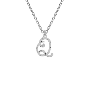 COLLIER ARGENT RHODIÉ PENDENTIF LETTRE ANGLAISE  Q  DIAMANTÉ 40+4CM