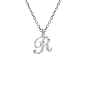 COLLIER ARGENT RHODIÉ PENDENTIF LETTRE ANGLAISE  R  DIAMANTÉ 40+4CM