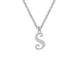 COLLIER ARGENT RHODIÉ PENDENTIF LETTRE ANGLAISE  S  DIAMANTÉ 40+4CM