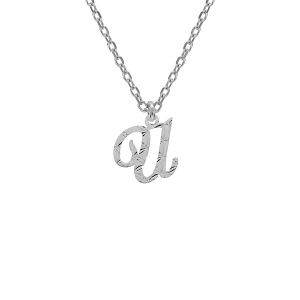 COLLIER ARGENT RHODIÉ PENDENTIF LETTRE ANGLAISE  U  DIAMANTÉ 40+4CM
