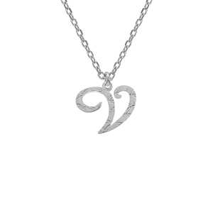 COLLIER ARGENT RHODIÉ PENDENTIF LETTRE ANGLAISE  V  DIAMANTÉ 40+4CM