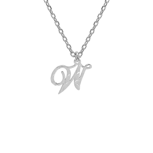 COLLIER ARGENT RHODIÉ PENDENTIF LETTRE ANGLAISE  W  DIAMANTÉ 40+5CM