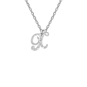 COLLIER ARGENT RHODIÉ PENDENTIF LETTRE ANGLAISE  X  DIAMANTÉ 40+4CM