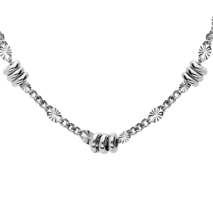 COLLIER ARGENT RHODIÉ PASTILLES DIAMANTÉES ET RONDELLES 38+5CM