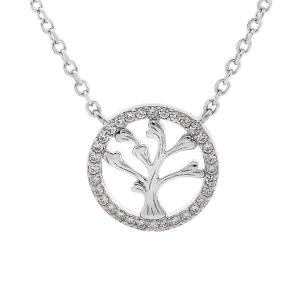 COLLIER ARGENT RHODIÉ ARBRE DE VIE CONTOUR OXYDES BLANCS SERTIS 41+3CM