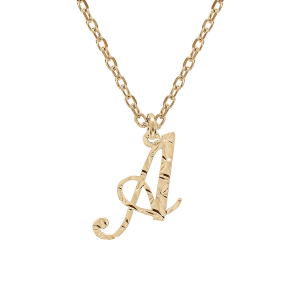 COLLIER ARGENT ET DORURE JAUNE PENDENTIF LETTRE ANGLAISE  A  DIAMANTÉ 40+4CM