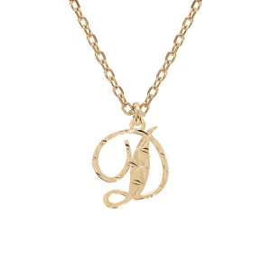 COLLIER ARGENT ET DORURE JAUNE PENDENTIF LETTRE ANGLAISE  D  DIAMANTÉ 40+4CM