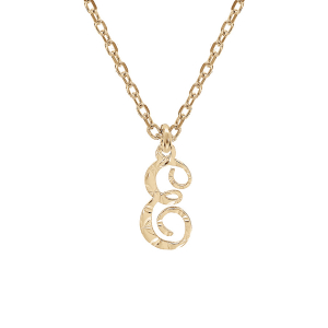 COLLIER ARGENT ET DORURE JAUNE PENDENTIF LETTRE ANGLAISE  E  DIAMANTÉ 40+4CM