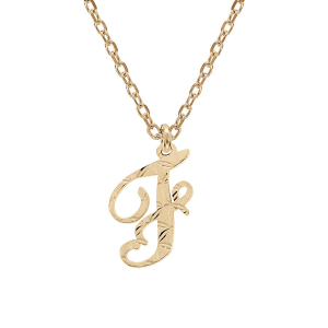 COLLIER ARGENT ET DORURE JAUNE PENDENTIF LETTRE ANGLAISE  F  DIAMANTÉ 40+4CM