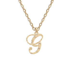 COLLIER ARGENT ET DORURE JAUNE PENDENTIF LETTRE ANGLAISE  G  DIAMANTÉ 40+4CM