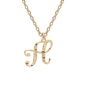COLLIER ARGENT ET DORURE JAUNE PENDENTIF LETTRE ANGLAISE  H  DIAMANTÉ 40+4CM